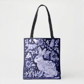 Delft Blue White Bunny Rabbit Birds Rustikaler Ded Tasche (Vorderseite)