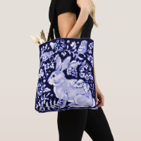 Delft Blue White Bunny Rabbit Birds Rustikaler Ded