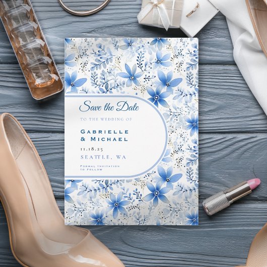 Delft Blue White Chinoiserie Blumenmuster Gerettet Save The Date