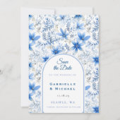 Delft Blue White Chinoiserie Blumenmuster Save The Date (Vorderseite)
