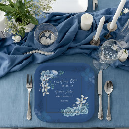 Delft Blue White Chinoiserie Floral Bridal Shower Pappteller
