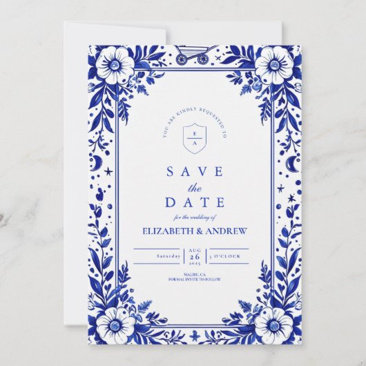 Delft Blue White Chinoiserie Wedding Save The Date (Vorderseite)