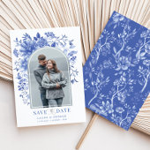 Delft Blue White Floral Chinoiserie Save the Date Einladung