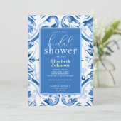 Delft Blue White Floral Modernes Brautparty Einladung (Stehend Vorderseite)