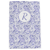 Delft Blue & White Rabbit Birds Ostermonogram Mittlere Geschenktüte (Vorderseite)