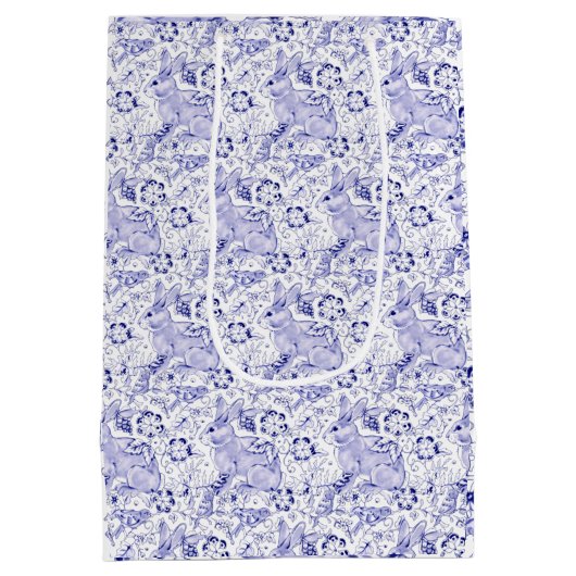 Delft Blue & White Rabbit Birds Ostermonogram Mittlere Geschenktüte (Rückseite)