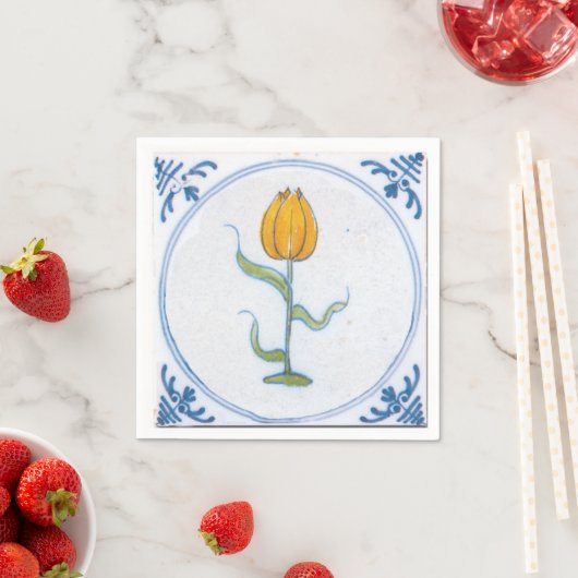 Delft Blue White Yellow Tulip Papierserviette (Beispiel)
