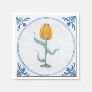 Delft Blue White Yellow Tulip Papierserviette