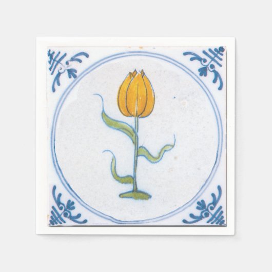 Delft Blue White Yellow Tulip Papierserviette (Vorderseite)