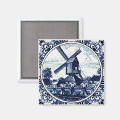 Delft Blue Windmill and Haystacks Painting Magnet (Vorderseite/Rückseite)