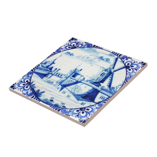 Delft Blue Windmill Bridge and Waterways Fliese (Seite)