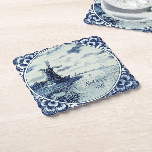 Delft Blue Windmill Waterway Custom Untersetzer (angewinkelt)