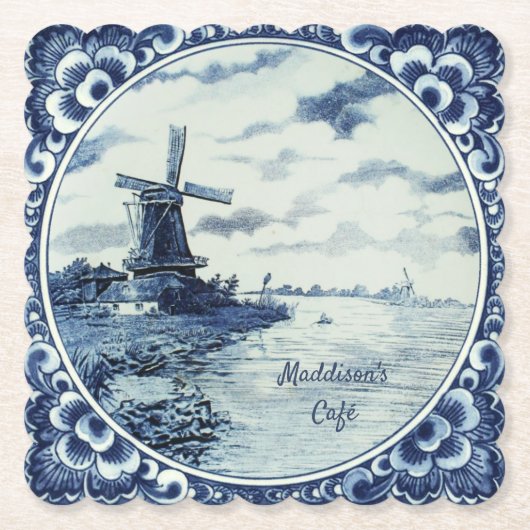 Delft Blue Windmill Waterway Custom Untersetzer (Vorderseite)