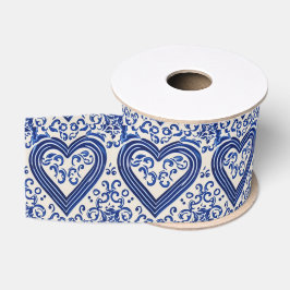 Delft China Style Blue Hearts - Vintag gestrichen Ripsband