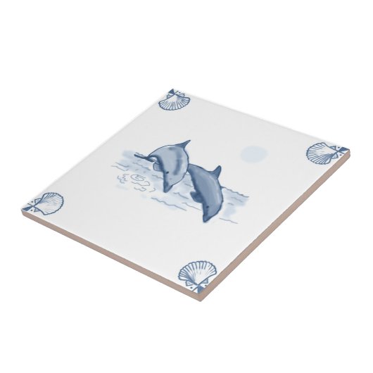 Delft-Delphin-Fliese mit Muschel-Ecken Fliese (Seite)