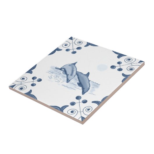 Delft-Delphin-Fliese mit Rolle-Ecken Fliese (Seite)
