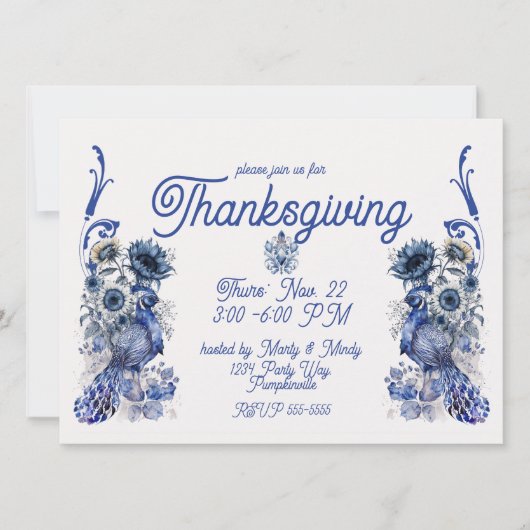 Delft Erntedank Fasan Einladung (Vorderseite)