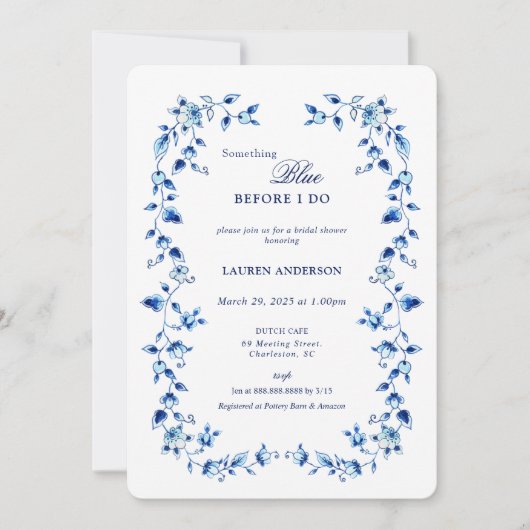 Delft etwas Blau, bevor ich Brautparty Einladung (Vorderseite)