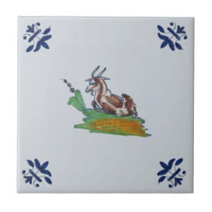 Delft Farm Animal Goat Blue Multi Repro c 1650 Fliese