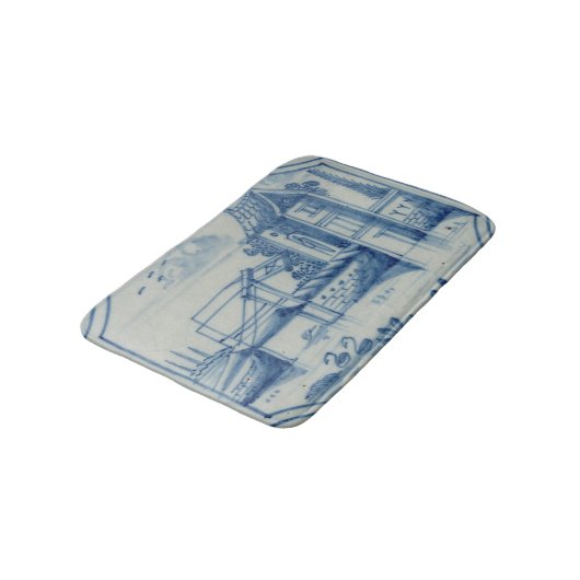 Delft-Fliese, die einen Drawbridge über einem Badematte (Schrägansicht)