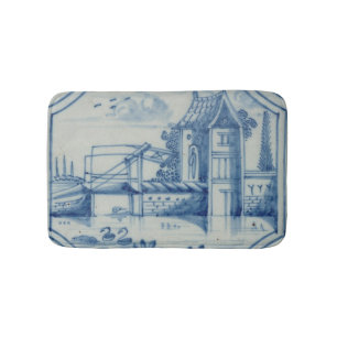 Delft-Fliese, die einen Drawbridge über einem Badematte