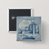 Delft-Fliese, die einen Drawbridge über einem Button (Vorne & Hinten)