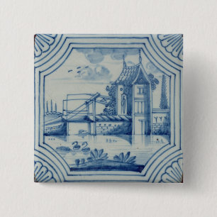 Delft-Fliese, die einen Drawbridge über einem Button