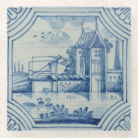 Delft-Fliese, die einen Drawbridge über einem