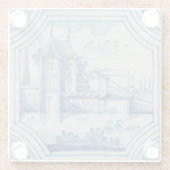 Delft-Fliese, die einen Drawbridge über einem Glasuntersetzer (Rückseite)