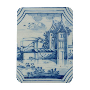 Delft-Fliese, die einen Drawbridge über einem Magnet