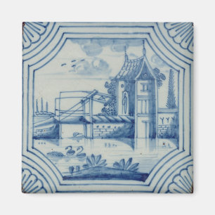 Delft-Fliese, die einen Drawbridge über einem Magnet