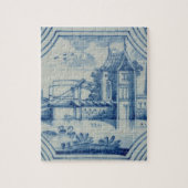 Delft-Fliese, die einen Drawbridge über einem Puzzle (Vertikal)