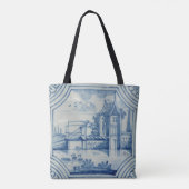 Delft-Fliese, die einen Drawbridge über einem Tasche (Rückseite)