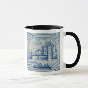 Delft-Fliese, die einen Drawbridge über einem Tasse