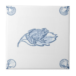 Delft-Frosch-Fliese mit Muschel-Ecken Fliese