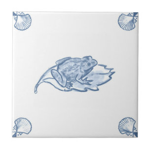 Delft-Frosch-Fliese mit Muschel-Ecken Fliese