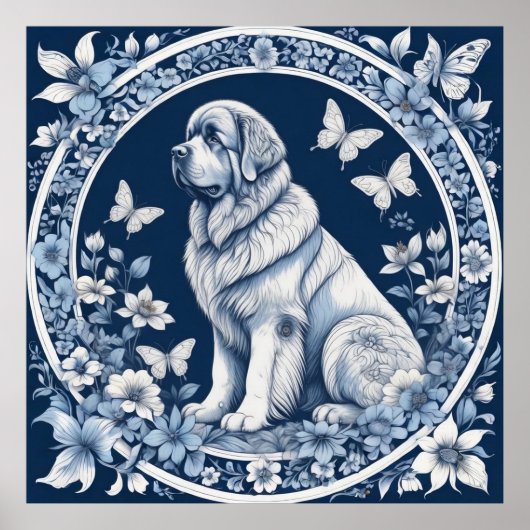 Delft-Garten Neufundländer Tiefblau Poster (Vorne)