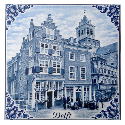 Delft houses Delft Blue style ceramic tile Fliese (Vorderseite)