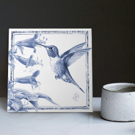 Delft Hummingbird Deco Art Nouveau Watercolor Fliese