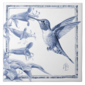Delft Hummingbird Deco Art Nouveau Watercolor Fliese (Vorderseite)