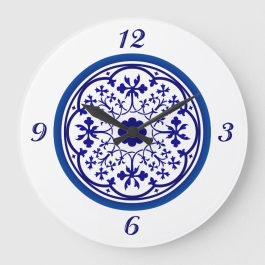 Delft Inspirierte blaue Wall-Uhr Große Wanduhr (Vorderseite)