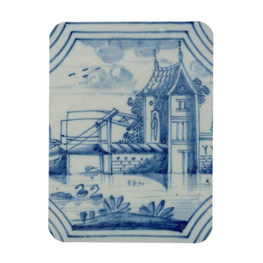 Delft Kachel zeigt eine Zugbrücke über einen Kanal Magnet (Vertikal)