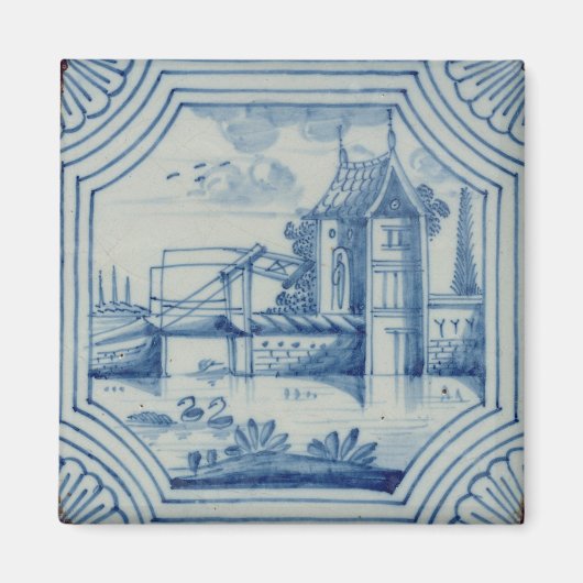 Delft Kachel zeigt eine Zugbrücke über einen Kanal Magnet (Vorne)