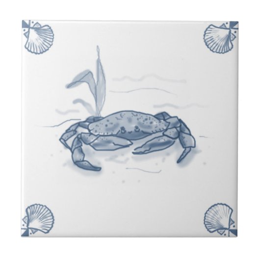 Delft-Krabben-Fliese mit Muschel-Ecken Fliese (Vorderseite)