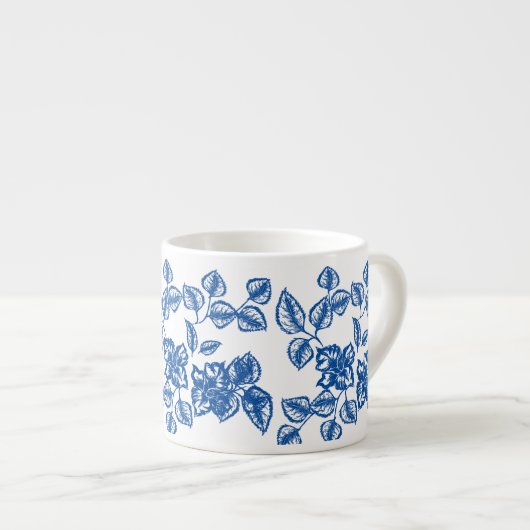 Delft-LIke Blue Floral Print Espressotasse (Vorderseite Rechts)