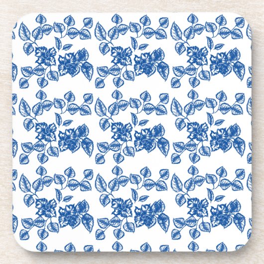 Delft-LIke Blue Floral Print Getränkeuntersetzer (Vorderseite)