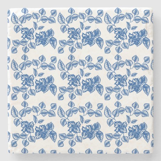 Delft-LIke Blue Floral Print Steinuntersetzer (Vorderseite)
