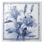 Delft-Lilien-Wanddekoration Art Nouveau Aquarell Fliese (Vorderseite)