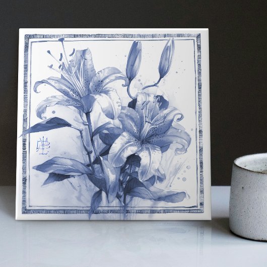 Delft-Lilien-Wanddekoration Art Nouveau Aquarell Fliese