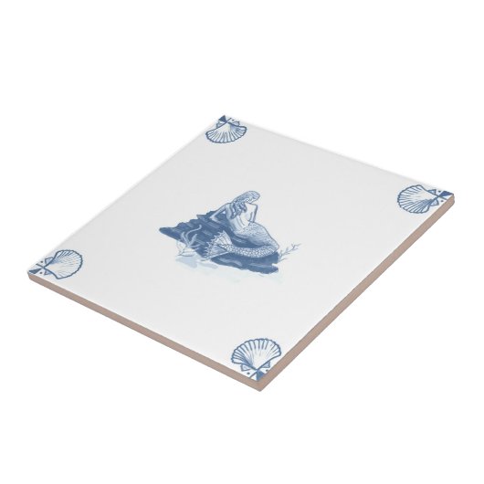 Delft-Meerjungfrau-Fliese mit Muschel-Ecken Fliese (Seite)